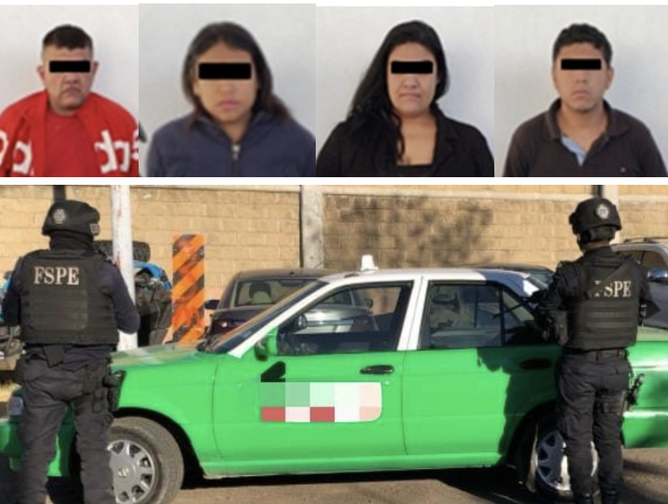 Autoridades estatales y federales capturaron a cuatro sujetos en posesión de un arma larga, cartuchos útiles, droga y cartulinas