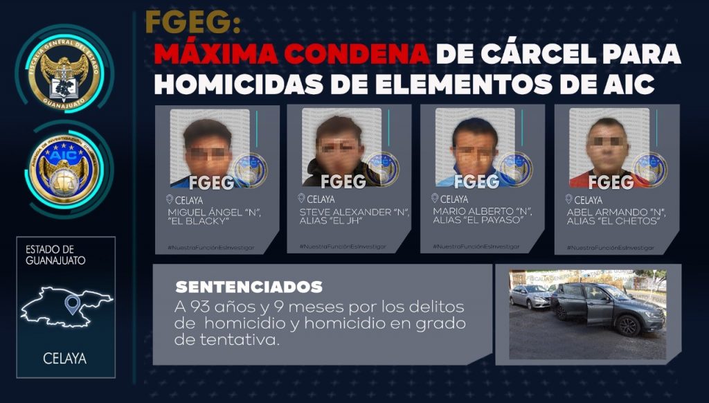 FGE OBTIENE MÁXIMA CONDENA DE CÁRCEL PARA SUJETOS QUE PRIVARON DE LA VIDA A 2 AGENTES DE INVESTIGACIÓN CRIMINAL, EN CELAYA