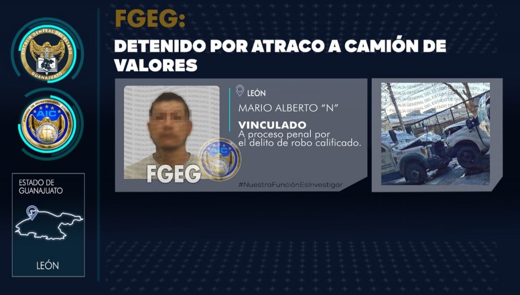 Es capturado sujeto que participó en el atraco cometido a un camión de valores en León
