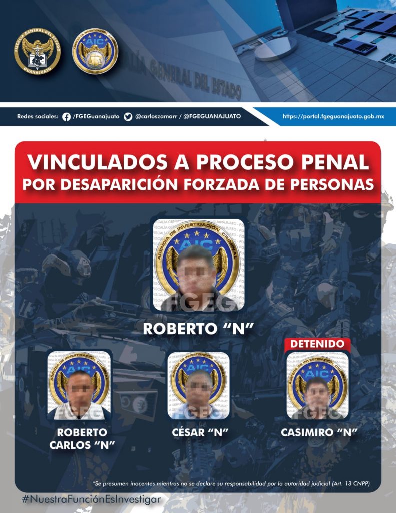 La FGE obtiene vinculación a proceso penal para mando policial de Romita y para sus cómplices, por el delito de desaparición forzada de personas
