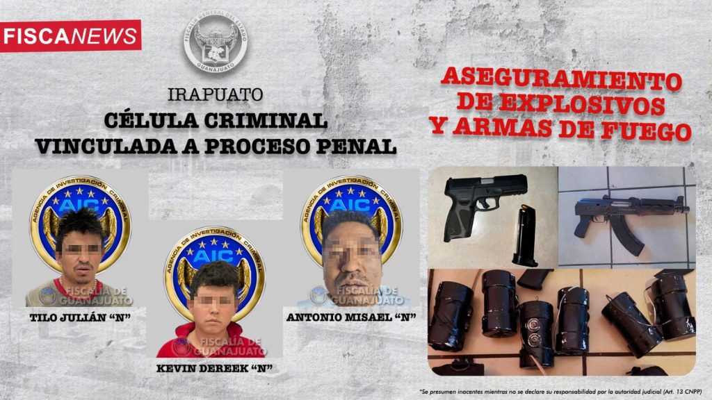 LA FISCALÍA DE GUANAJUATO DETUVO A PRESUNTOS INTEGRANTES DE GRUPO CRIMINAL CON EXPLOSIVOS Y ARMAS DE FUEGO